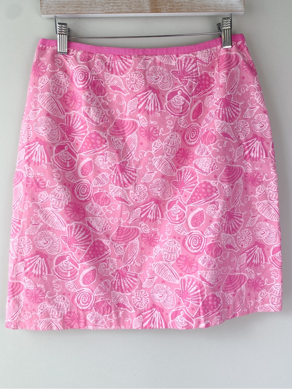 Vintage Lilly Pulitzer Womens A Line Skirt 10 Pink Shell Print Preppy Cotton